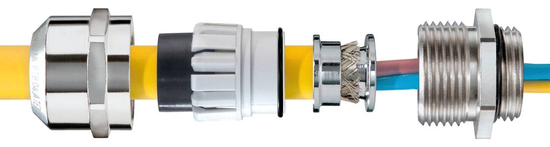 SPRINT EX EMC cable glands with earthing cones DIN 89345, EMSKE EMV-Z, brass nickel-plated, metric