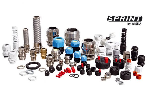 Various cable glands made from plastic, stainless steel and brass, different types of seals, sealing inserts and accessories